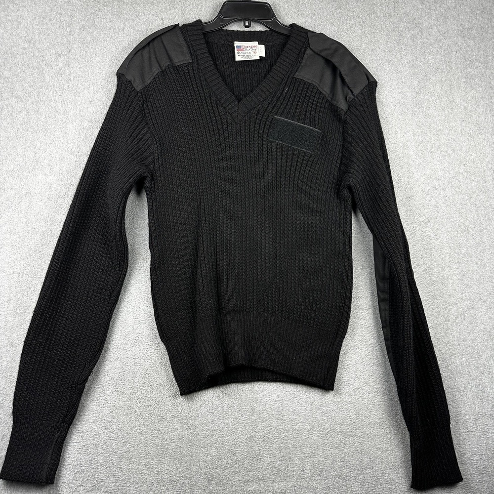 Commando by Jack Young Sweater Mens Extra Large Black 100% Wool V Neck Made USA